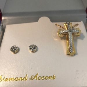 Cross earrings set 18k plated diamond accents
